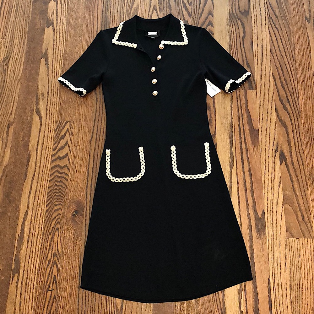 Alexia Admor Black Knit Mini Dress with Cream Trim